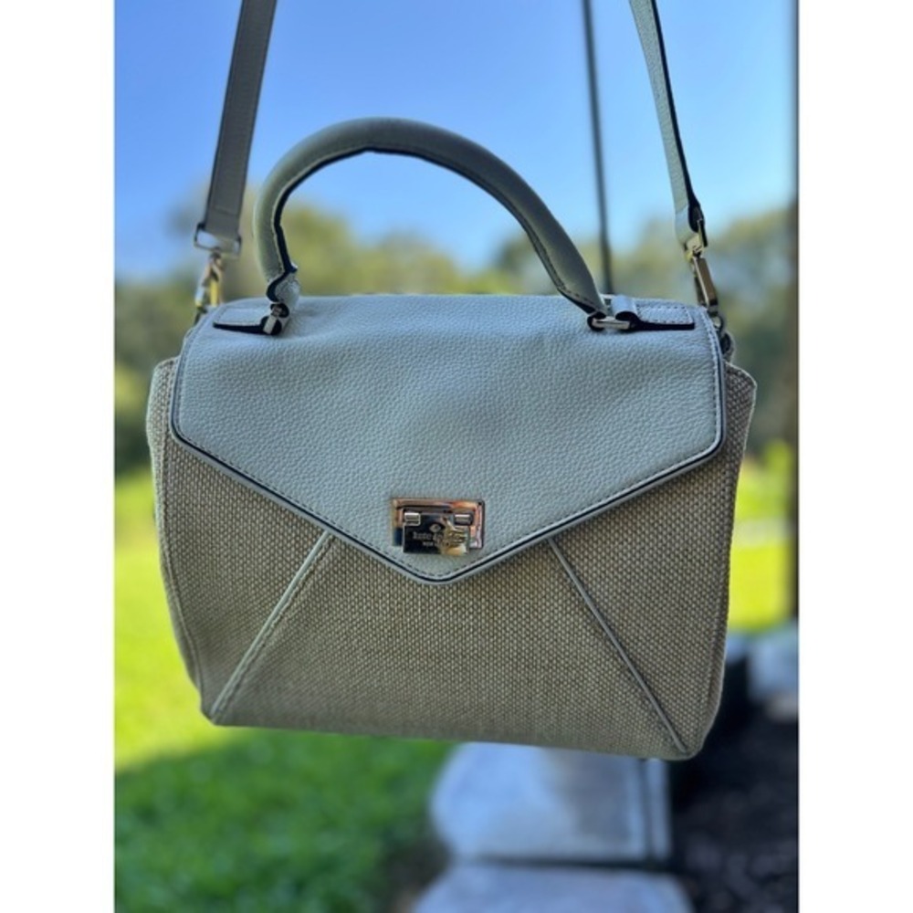 Kate Spade Laurel Wesley Place Bag Tweed Leather Handbag Satchel Crossbody